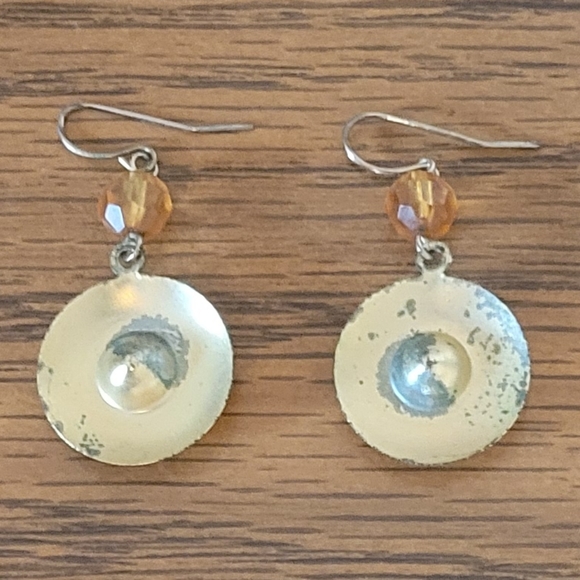 Vintage gold metal with orange tourmaline gem bling stone & bead earrings. - Picture 2 of 2